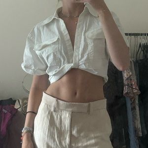 Zara white cropped shirt